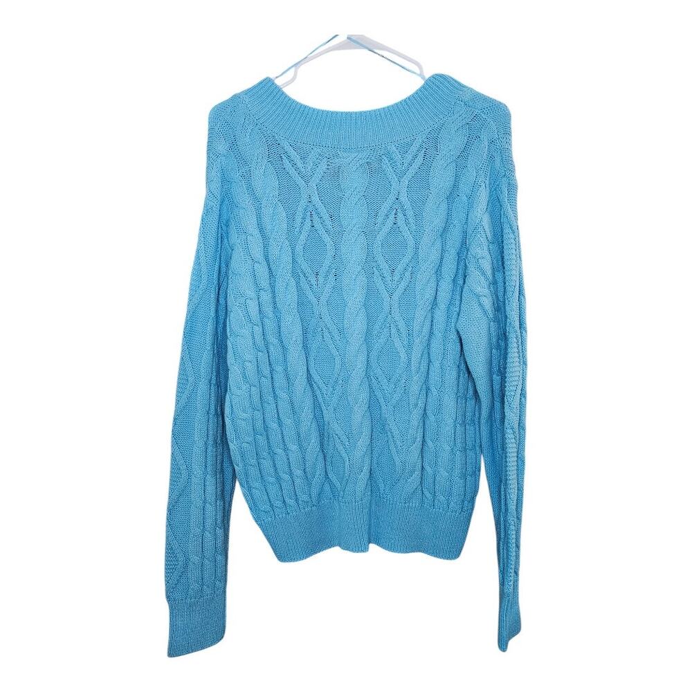 NEW St. John's Bay Petite Cable Knit V-Neck Sweater Aqua Blue PXL - Picture 6 of 6